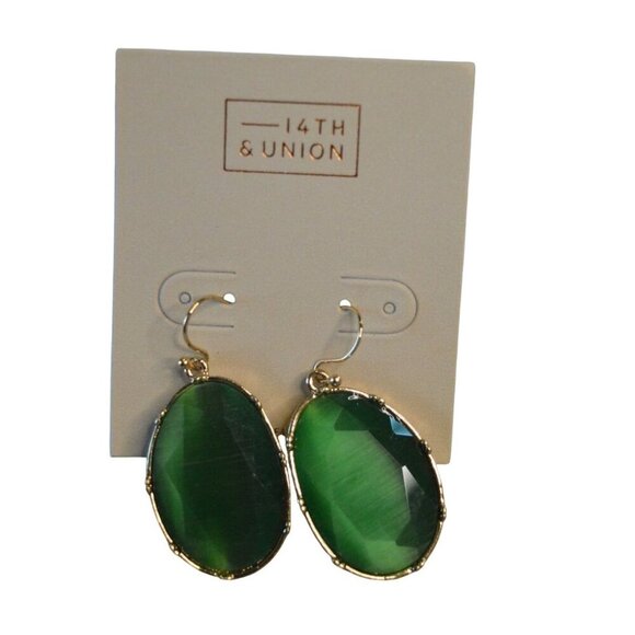 14th & Union Green Oval Drop Earrings & Gold-Toned Stud Earrings Set Nickel Free - Picture 4 of 7